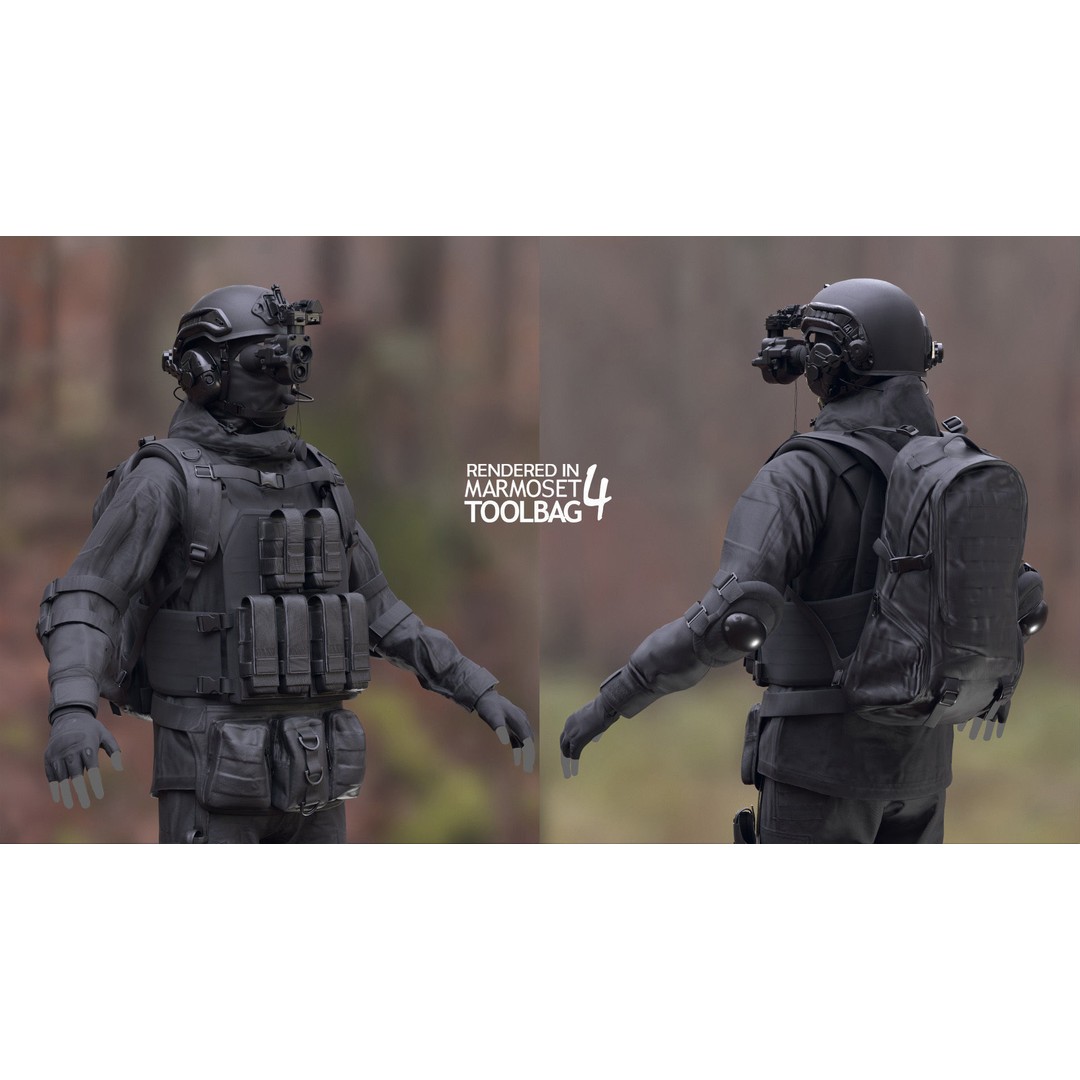 Male Military Outfit 3D Model – Low Poly Rigged Character for Games - View 6