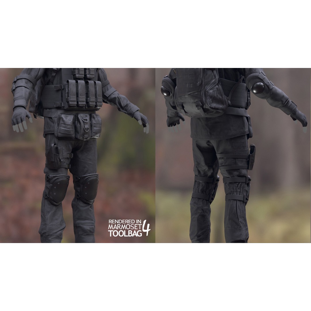 Male Military Outfit 3D Model – Low Poly Rigged Character for Games - View 7