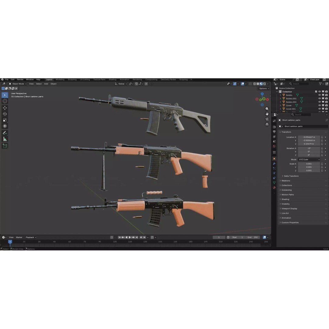 INSAS Rifles Pack 3D Model – Low Poly Game Asset, PBR Textures