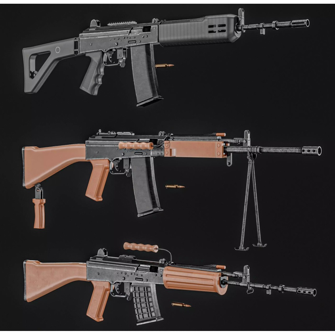 INSAS Rifles Pack 3D Model – Low Poly Game Asset, PBR Textures - View 12