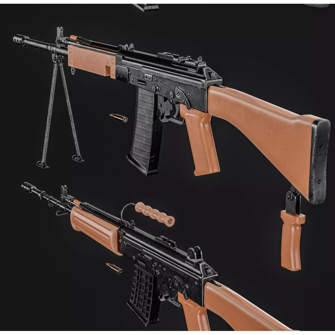 INSAS Rifles Pack 3D Model – Low Poly Game Asset, PBR Textures - View 14