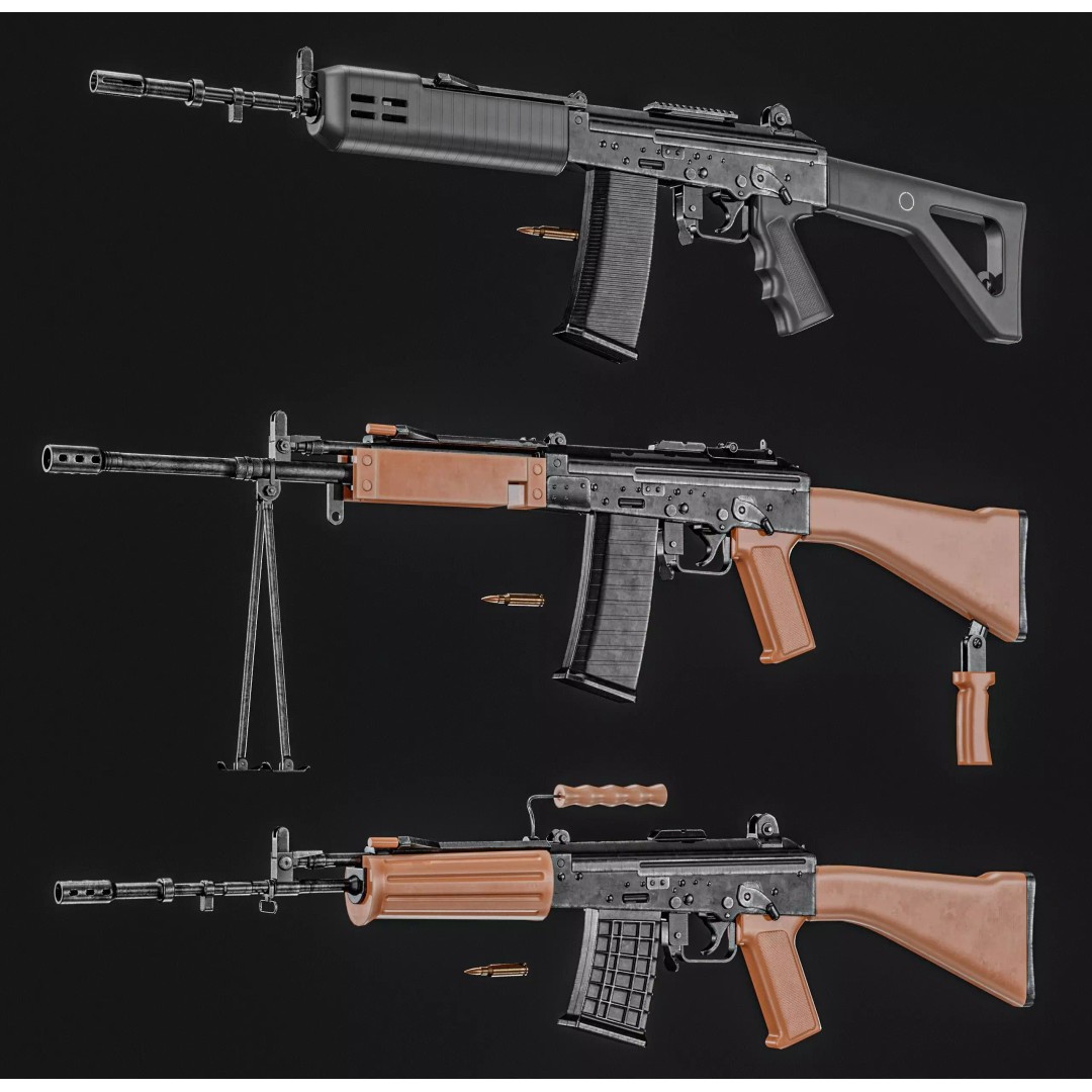 INSAS Rifles Pack 3D Model – Low Poly Game Asset, PBR Textures - View 2