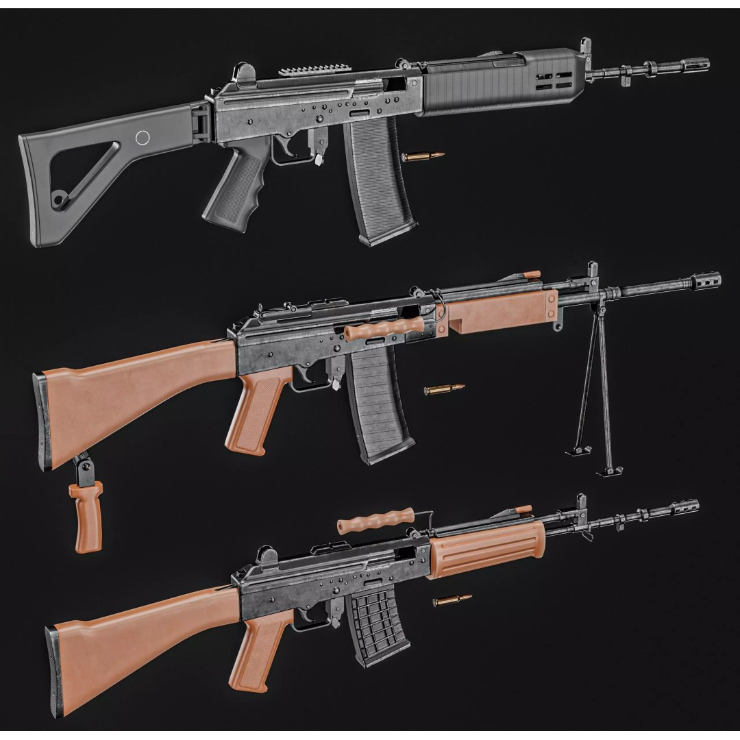INSAS Rifles Pack 3D Model – Low Poly Game Asset, PBR Textures - View 3