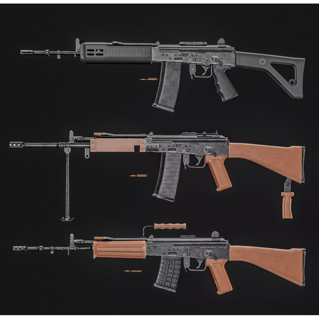 INSAS Rifles Pack 3D Model – Low Poly Game Asset, PBR Textures - View 30