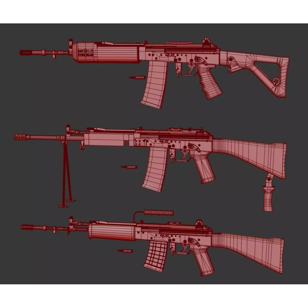 INSAS Rifles Pack 3D Model – Low Poly Game Asset, PBR Textures - View 31