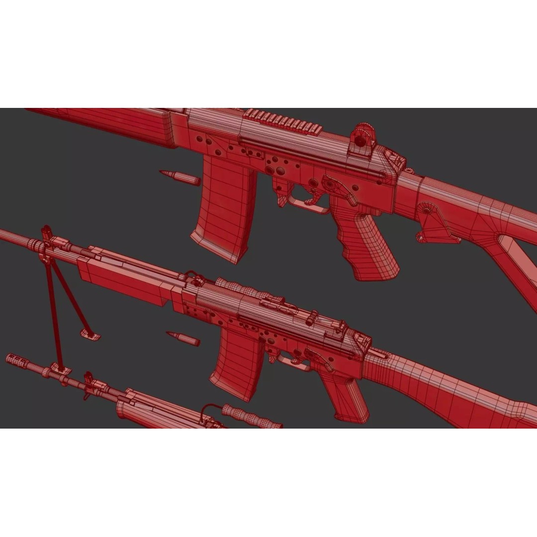 INSAS Rifles Pack 3D Model – Low Poly Game Asset, PBR Textures - View 32