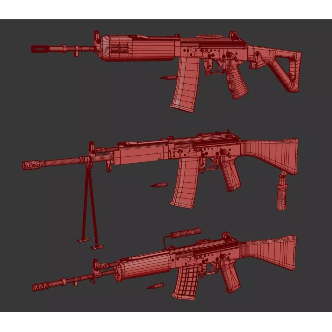 INSAS Rifles Pack 3D Model – Low Poly Game Asset, PBR Textures - View 33