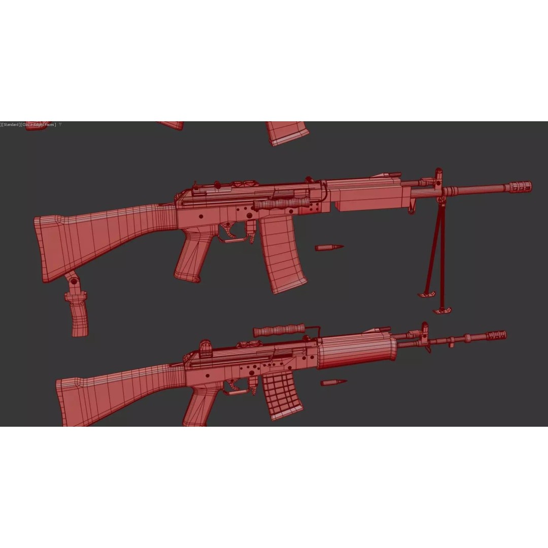 INSAS Rifles Pack 3D Model – Low Poly Game Asset, PBR Textures - View 34