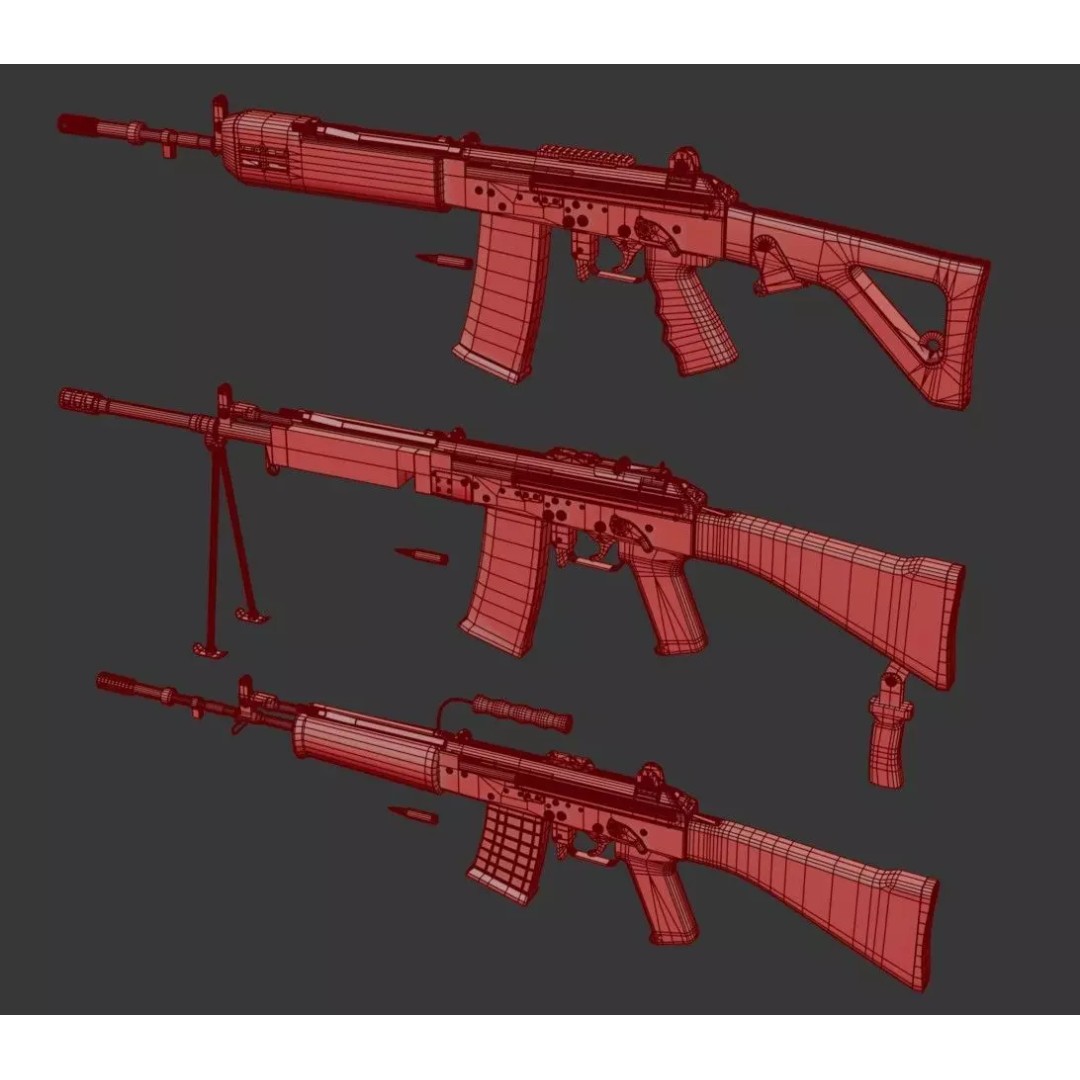 INSAS Rifles Pack 3D Model – Low Poly Game Asset, PBR Textures - View 35