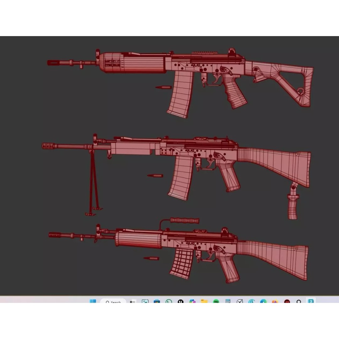 INSAS Rifles Pack 3D Model – Low Poly Game Asset, PBR Textures - View 36