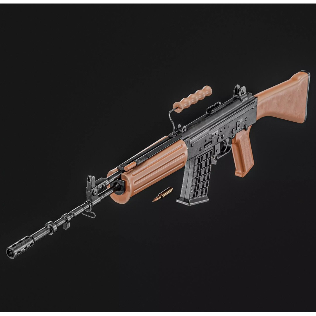 INSAS Rifles Pack 3D Model – Low Poly Game Asset, PBR Textures - View 6