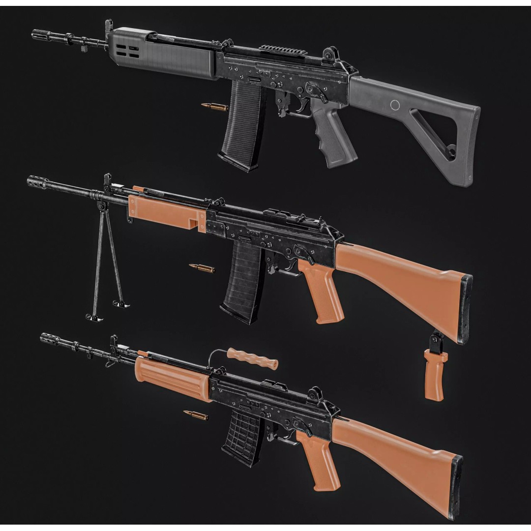 INSAS Rifles Pack 3D Model – Low Poly Game Asset, PBR Textures - View 7