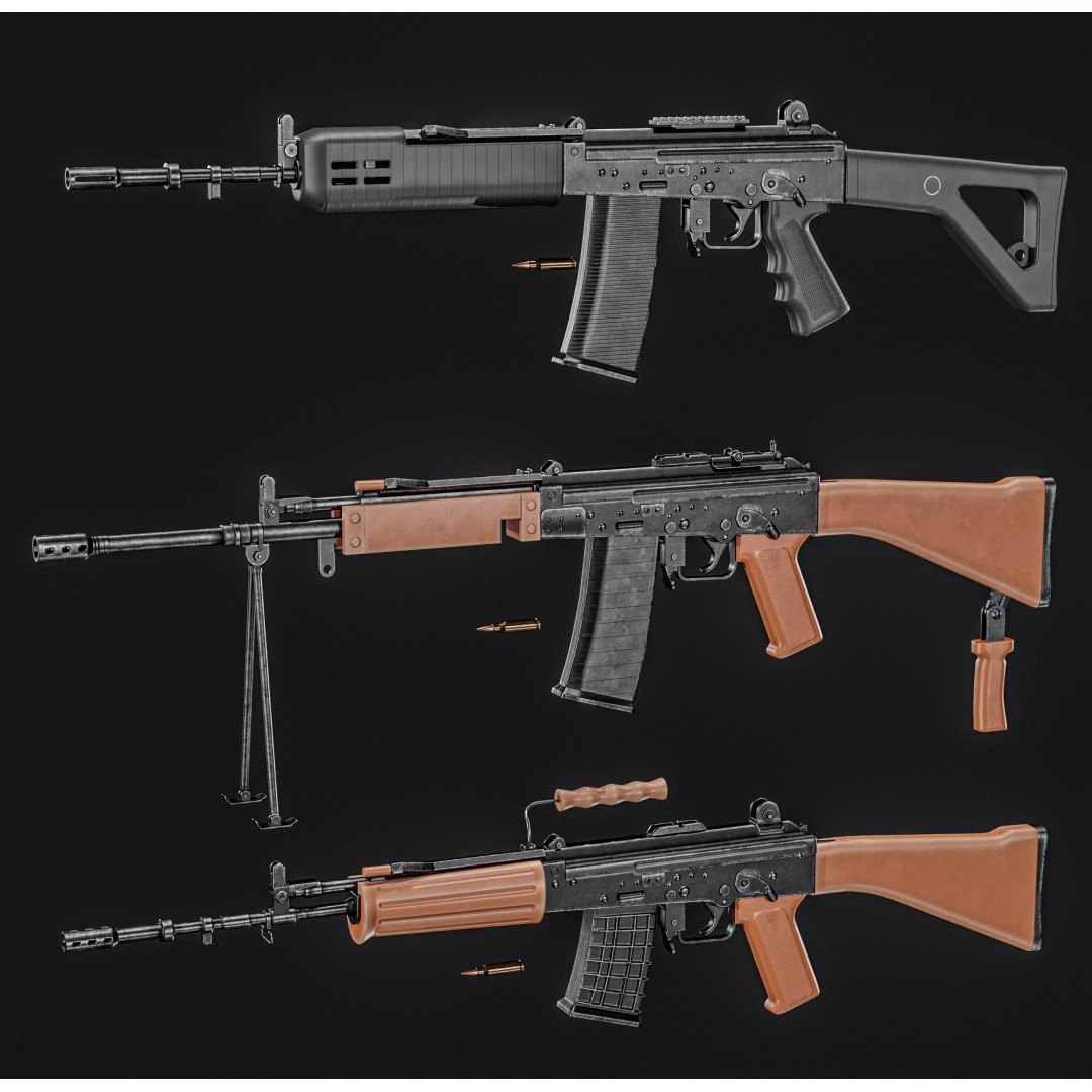 INSAS Rifles Pack 3D Model – Low Poly Game Asset, PBR Textures - View 8