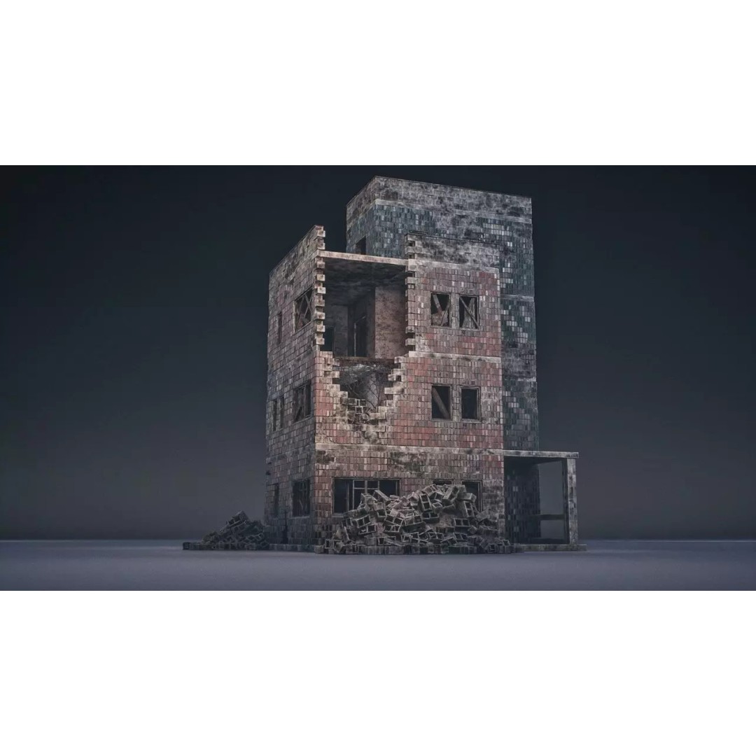 Modular Destroyed Buildings 3D Model – Low Poly Game Asset, FBX, PBR - View 18