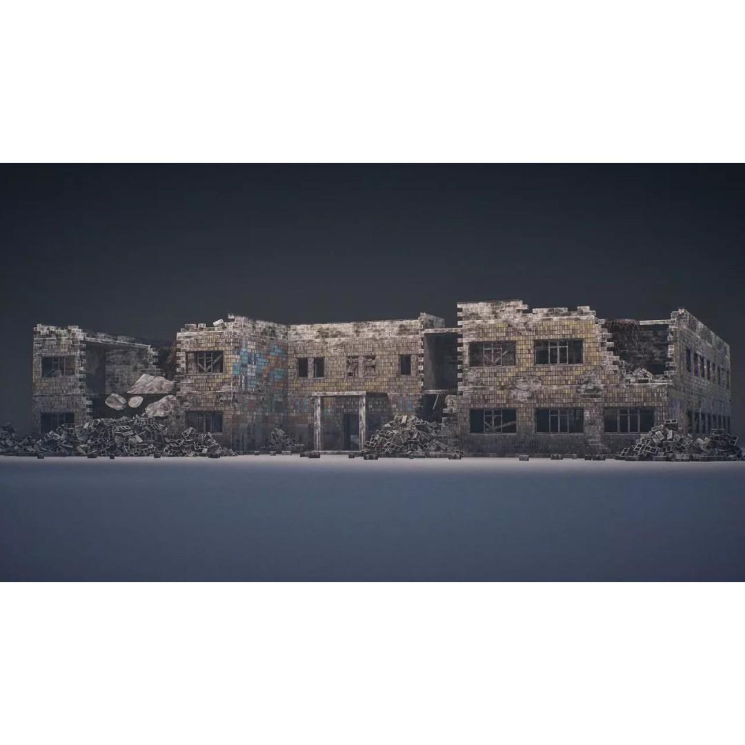 Modular Destroyed Buildings 3D Model – Low Poly Game Asset, FBX, PBR - View 20