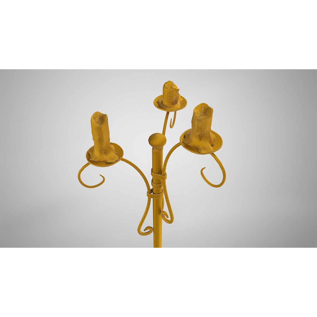 Antique Floor Candle Lamp 3D Model – Low Poly Medieval Decor, FBX - View 10