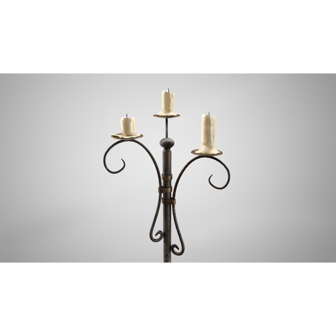 Antique Floor Candle Lamp 3D Model – Low Poly Medieval Decor, FBX - View 4