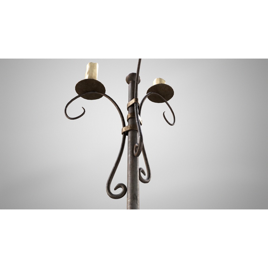Antique Floor Candle Lamp 3D Model – Low Poly Medieval Decor, FBX - View 6