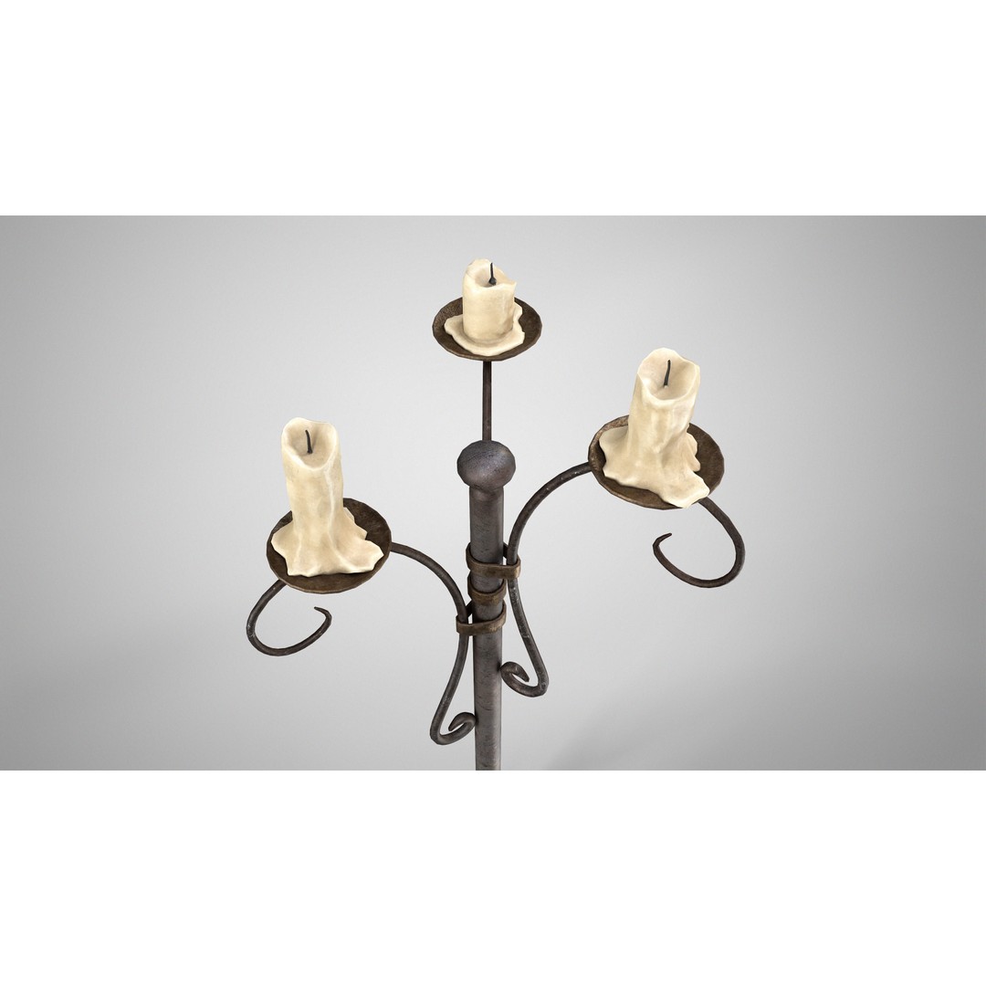 Antique Floor Candle Lamp 3D Model – Low Poly Medieval Decor, FBX - View 7
