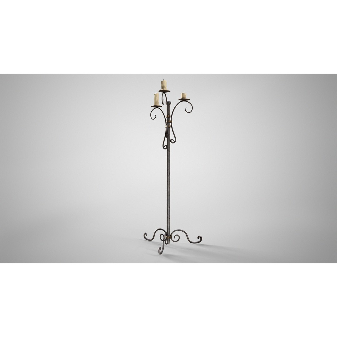 Antique Floor Candle Lamp 3D Model – Low Poly Medieval Decor, FBX - View 8