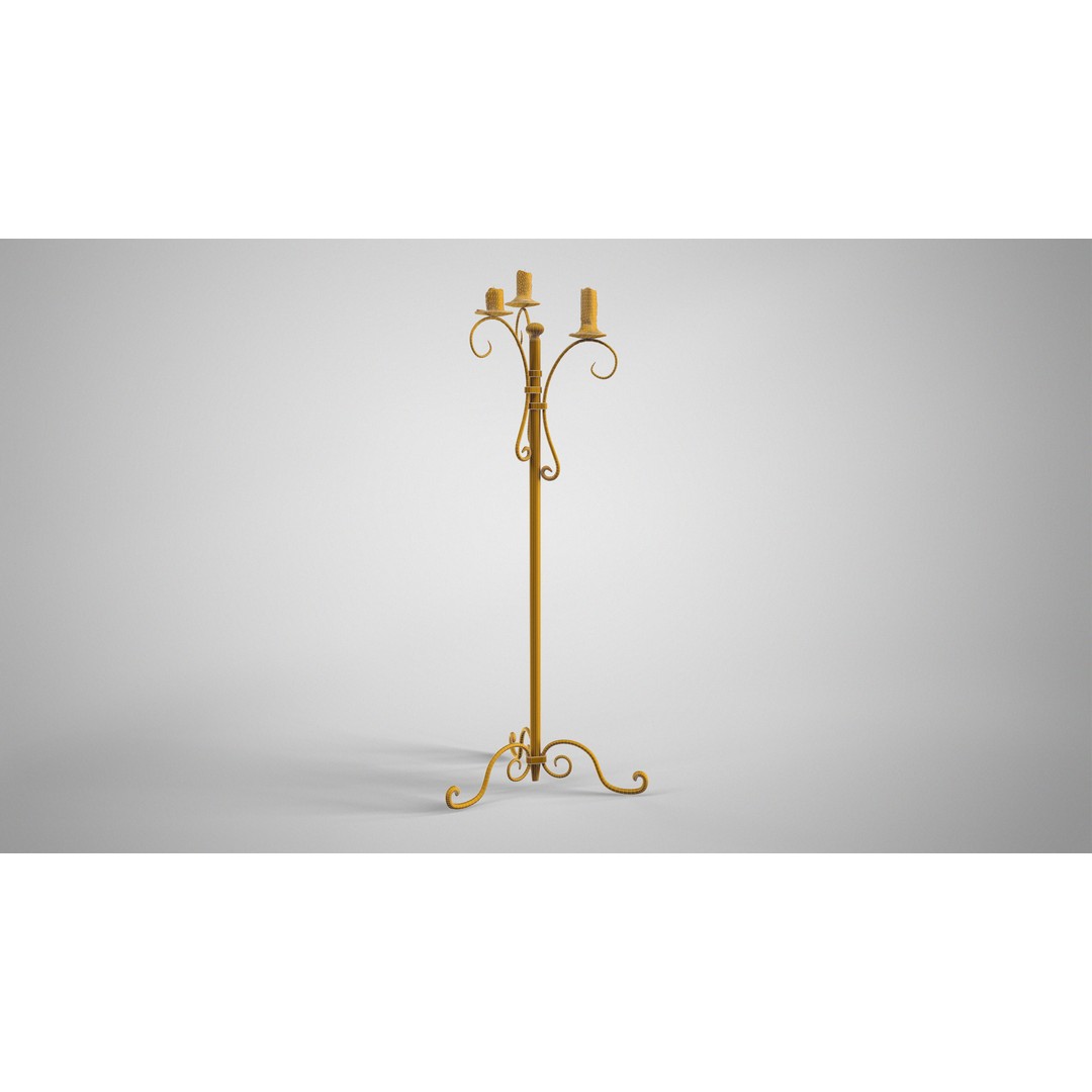 Antique Floor Candle Lamp 3D Model – Low Poly Medieval Decor, FBX - View 9