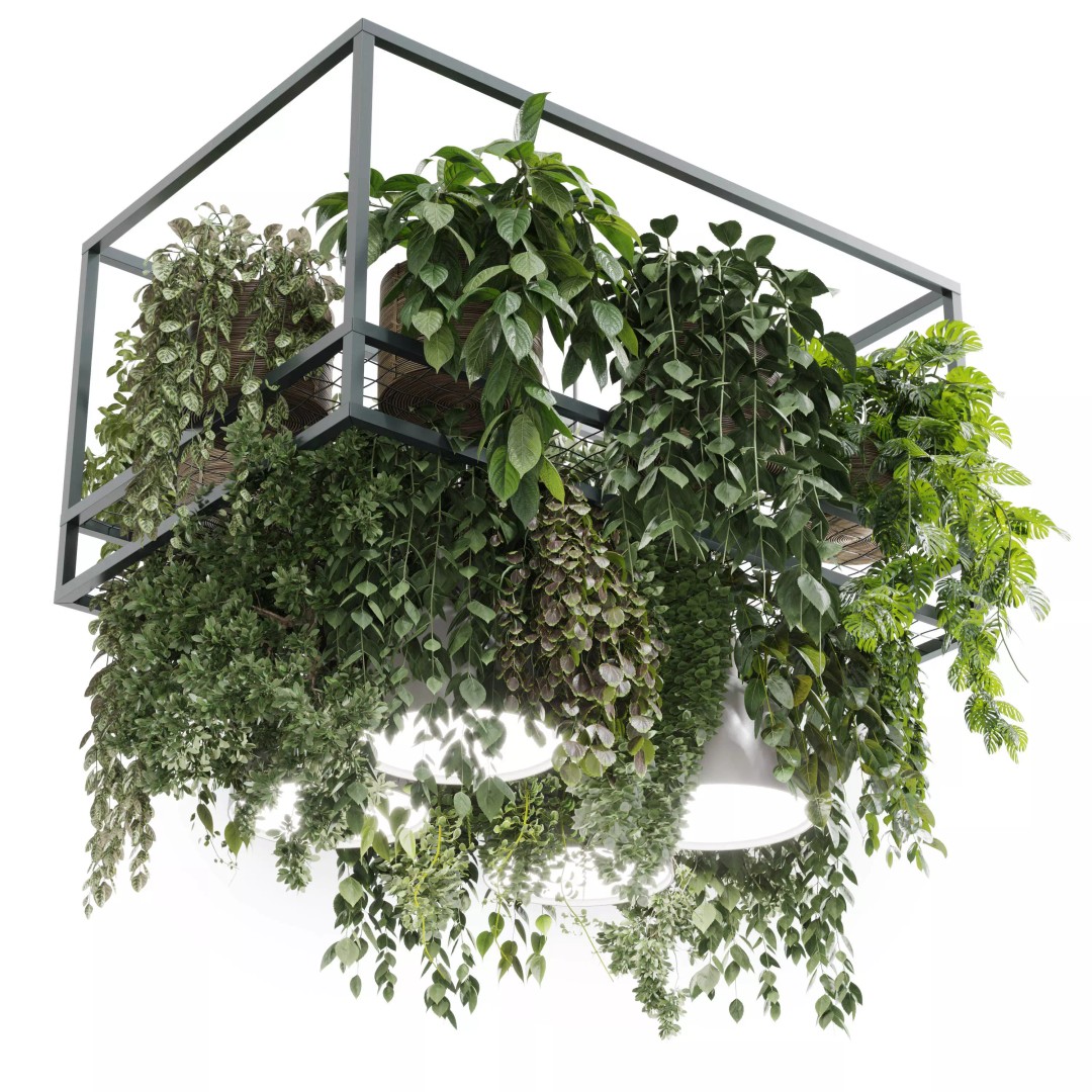 Rectangle Pot Light Pendant 3D Model – Low Poly Hanging Plant Light, FBX - View 2