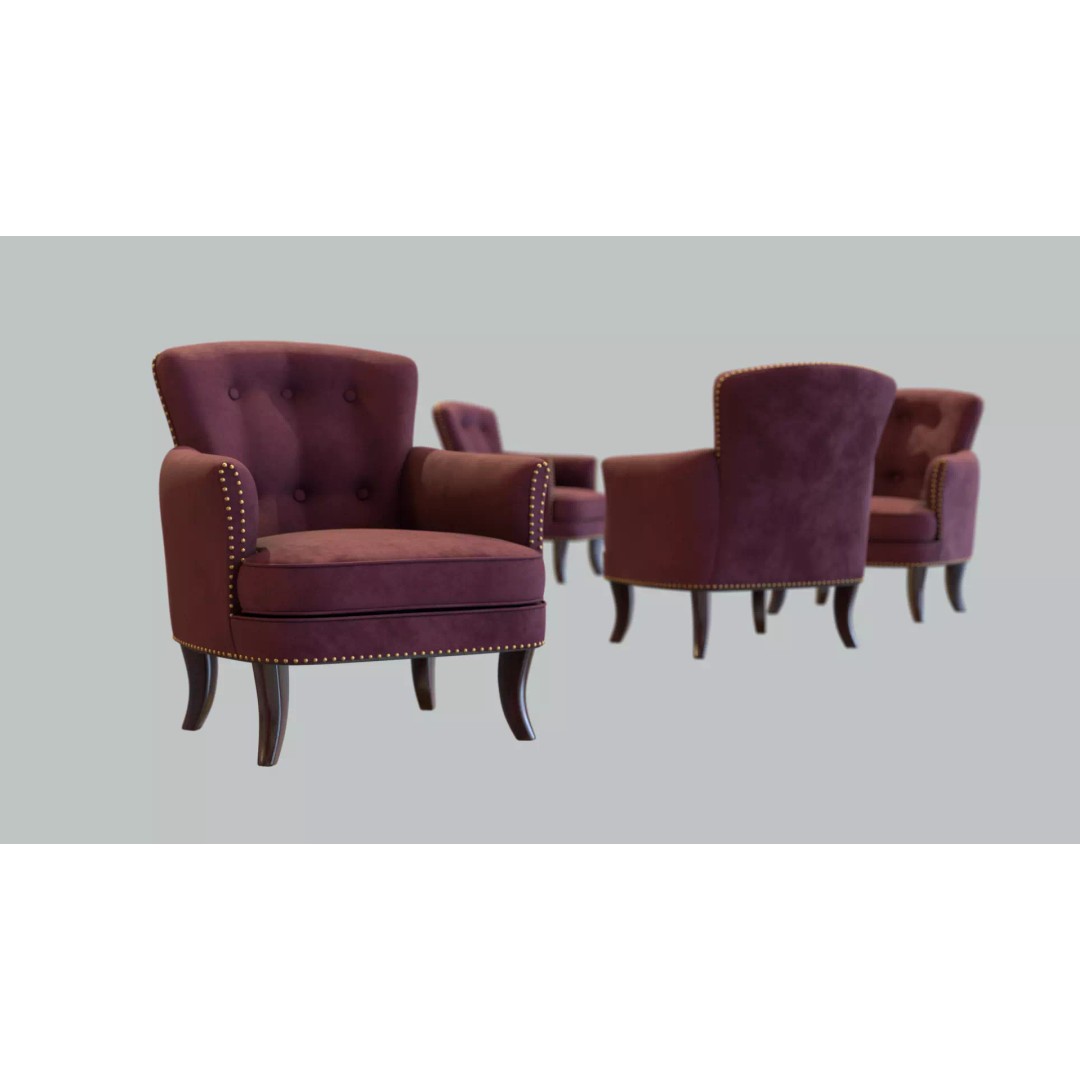Vintage Chair 3D Model – Low Poly Dark Walnut Legs, PBR Textures - View 2