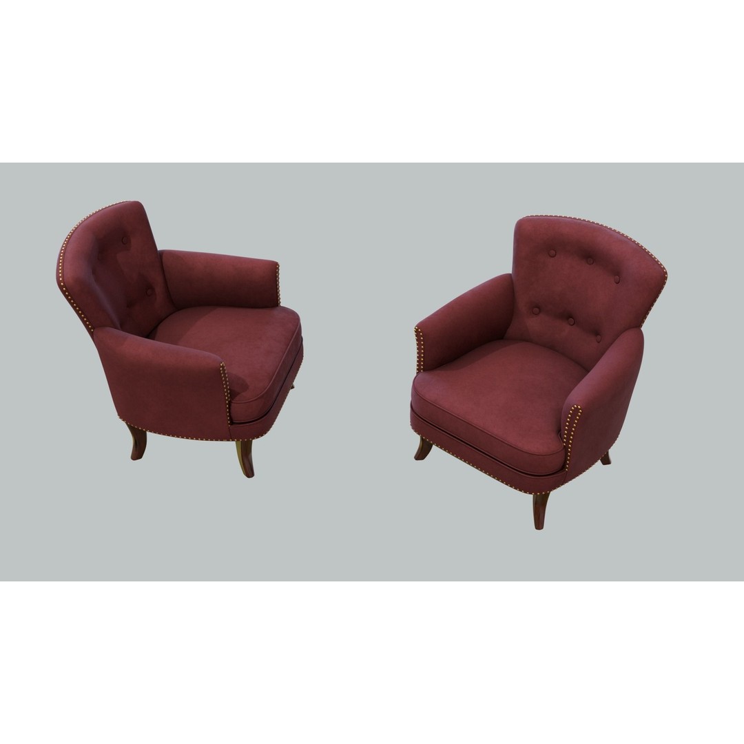 Vintage Chair 3D Model – Low Poly Dark Walnut Legs, PBR Textures - View 3
