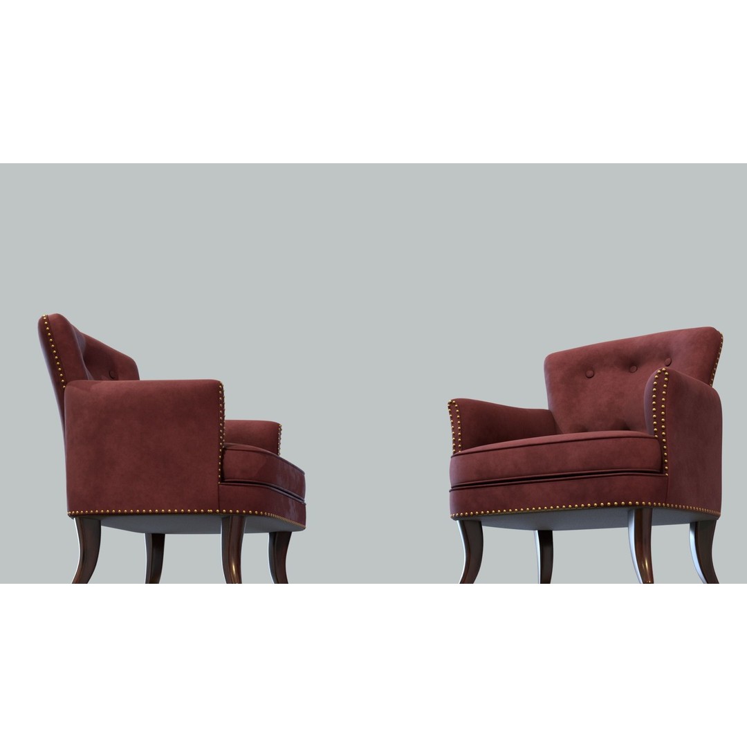 Vintage Chair 3D Model – Low Poly Dark Walnut Legs, PBR Textures - View 5