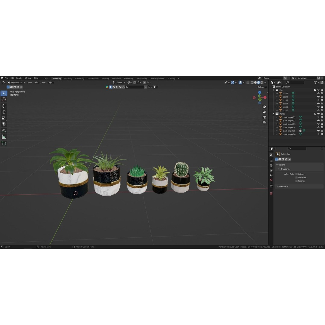 Modern Pots 3D Model – Low Poly PBR Collection for Games and Design
