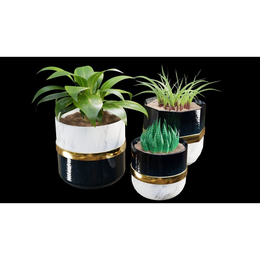 Modern Pots 3D Model – Low Poly PBR Collection for Games and Design - View 11