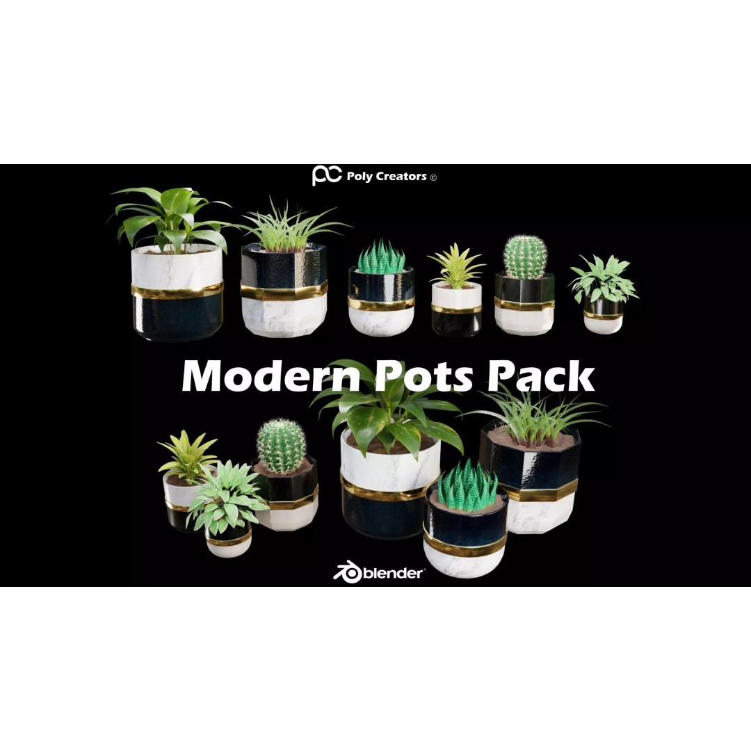 Modern Pots 3D Model – Low Poly PBR Collection for Games and Design - View 2