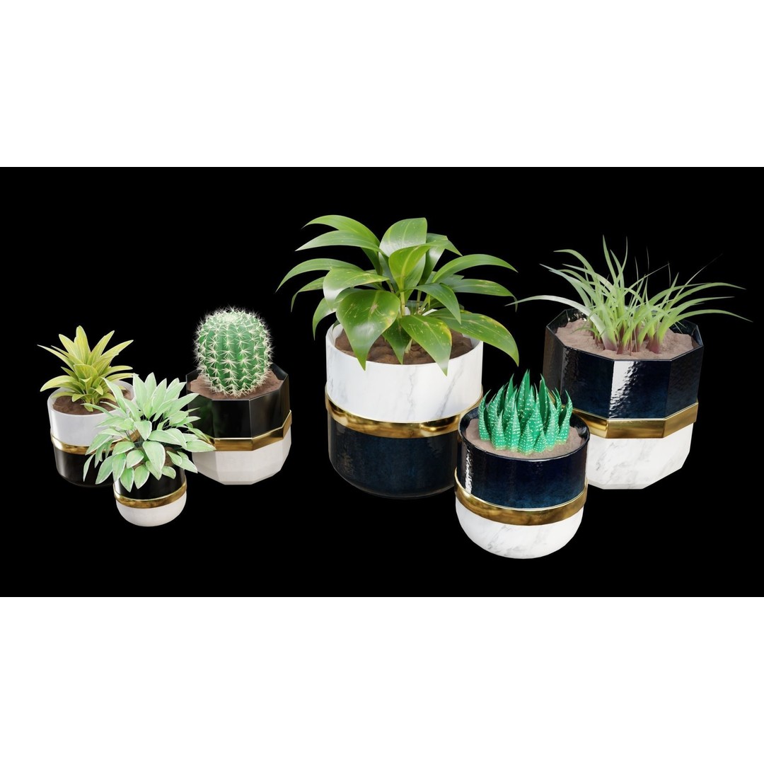 Modern Pots 3D Model – Low Poly PBR Collection for Games and Design - View 3