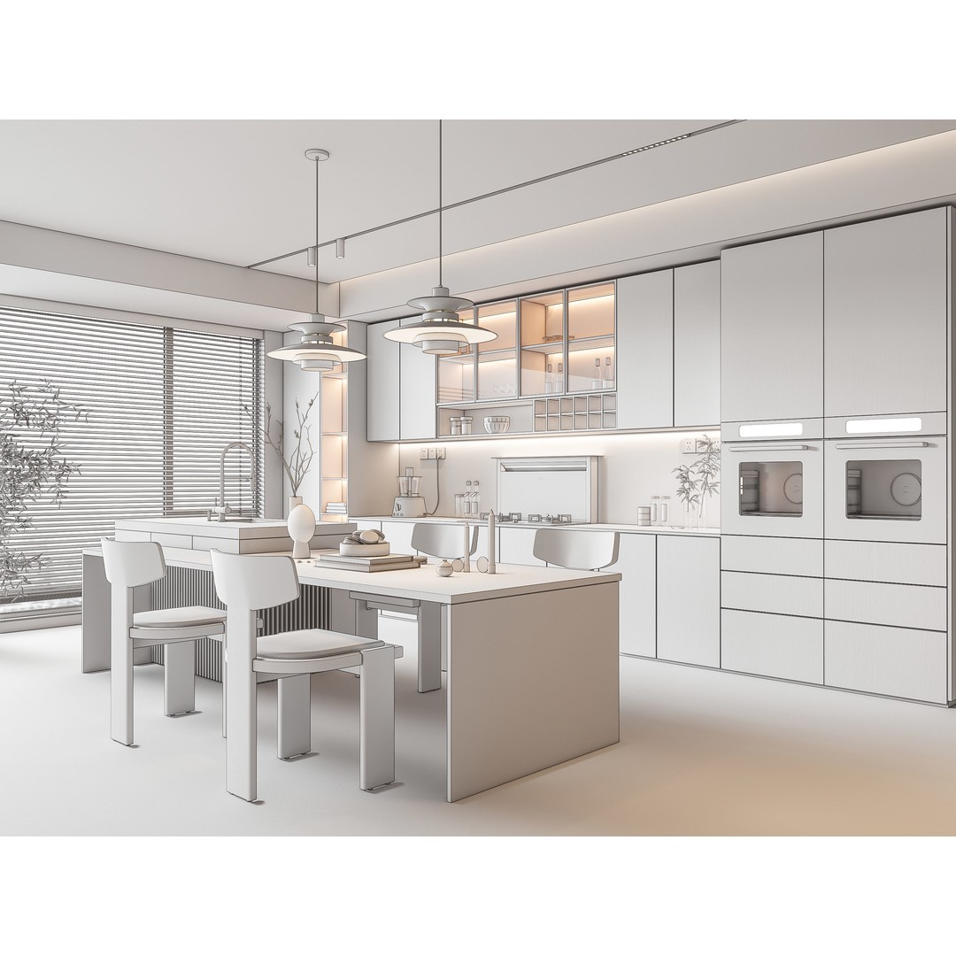 Modern Kitchen 3D Model – Photorealistic Interior Scene, Blender, FBX