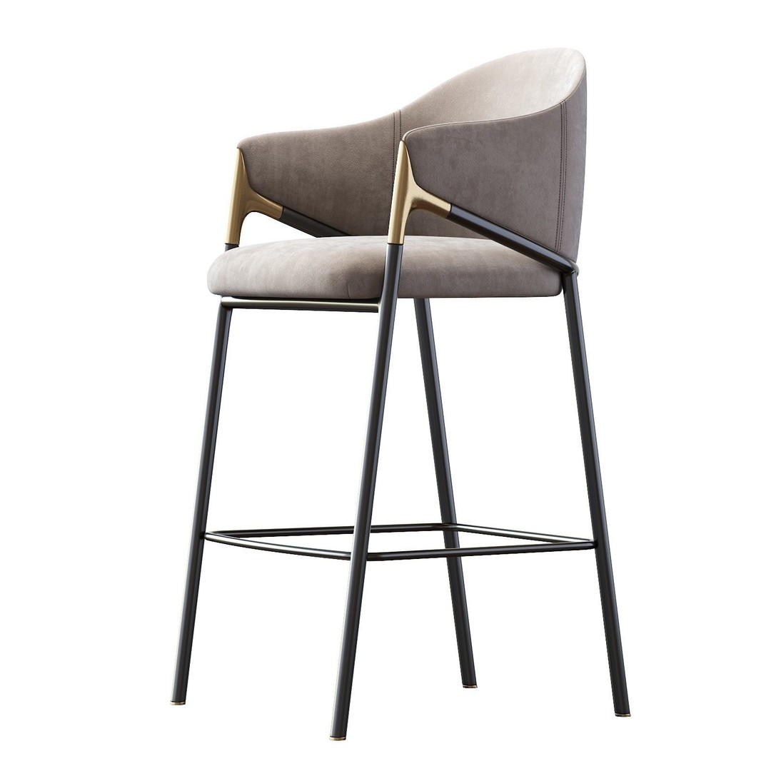 Euler Counter Bar Stool Set of 2 3D Model – Modern Upholstered Design, OBJ - View 3
