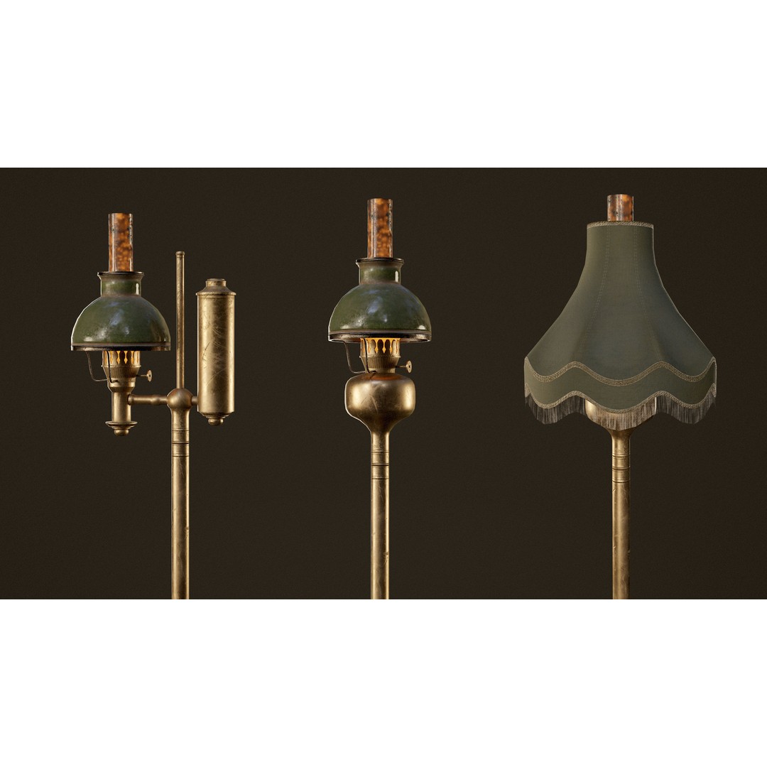 Victorian Floor Lamps 3D Model – Low Poly Game Ready, FBX, PBR - View 12