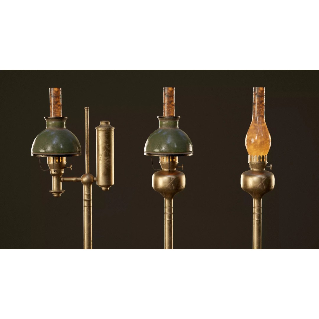 Victorian Floor Lamps 3D Model – Low Poly Game Ready, FBX, PBR - View 2