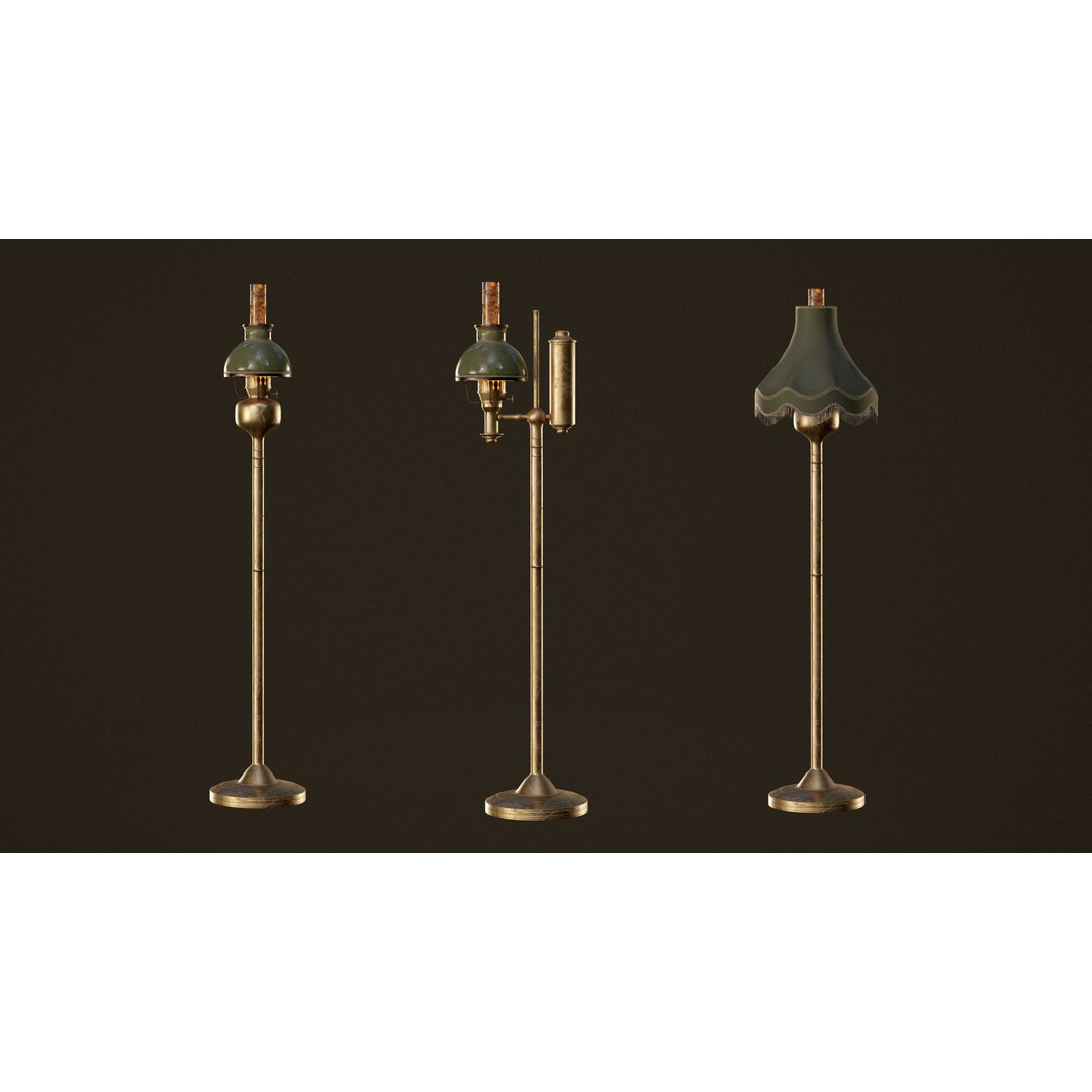 Victorian Floor Lamps 3D Model – Low Poly Game Ready, FBX, PBR - View 4