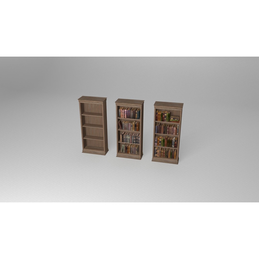 Ancient Books 3D Model – Low Poly Bookcases & Shelves, FBX