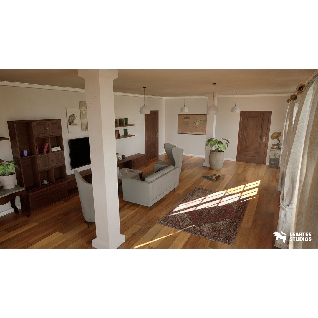 English Cottage Interior 3D Model – Low Poly Game Ready Asset, FBX - View 8