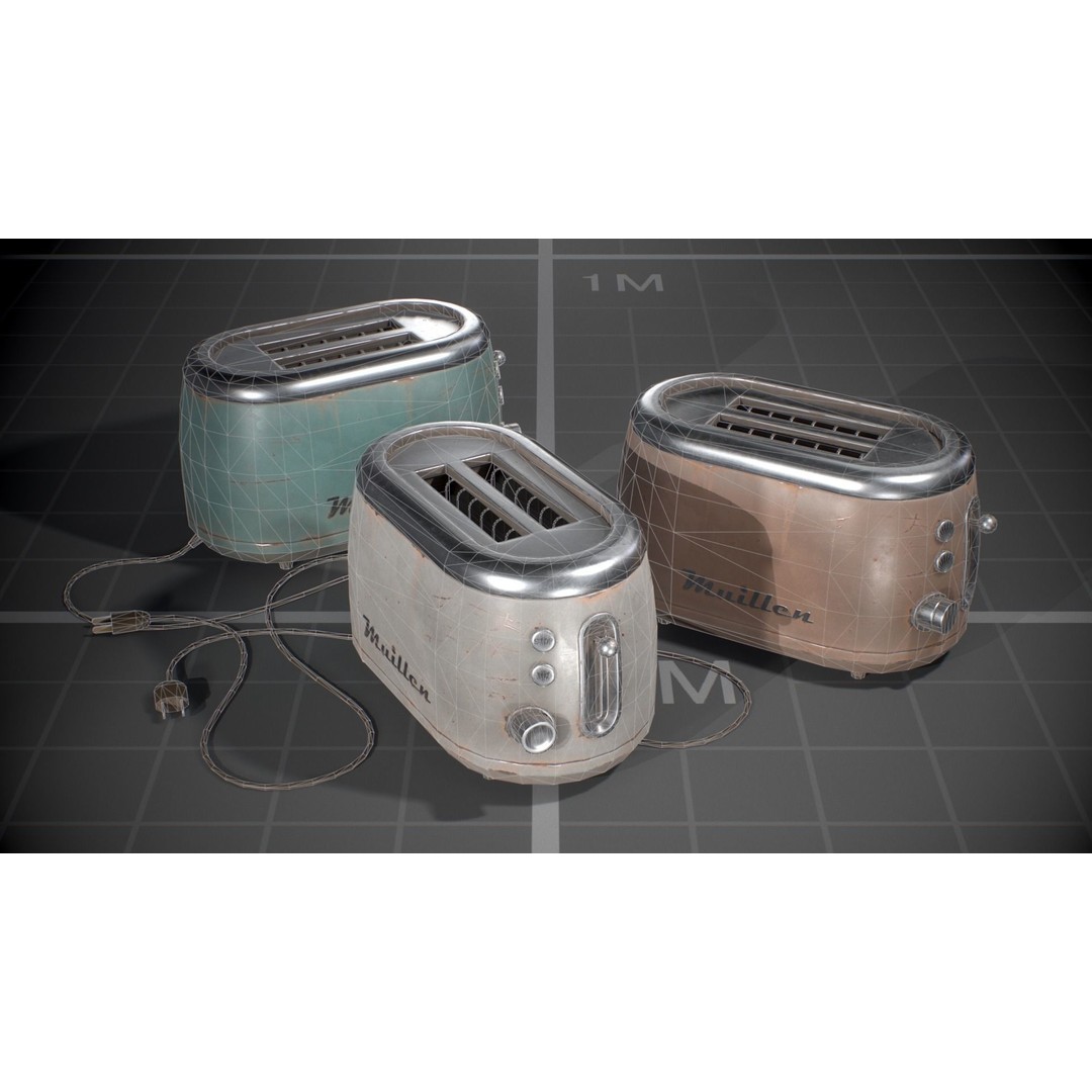 Vintage Toasters 3D Model – Low Poly Game Asset, FBX, PBR Textures - View 11