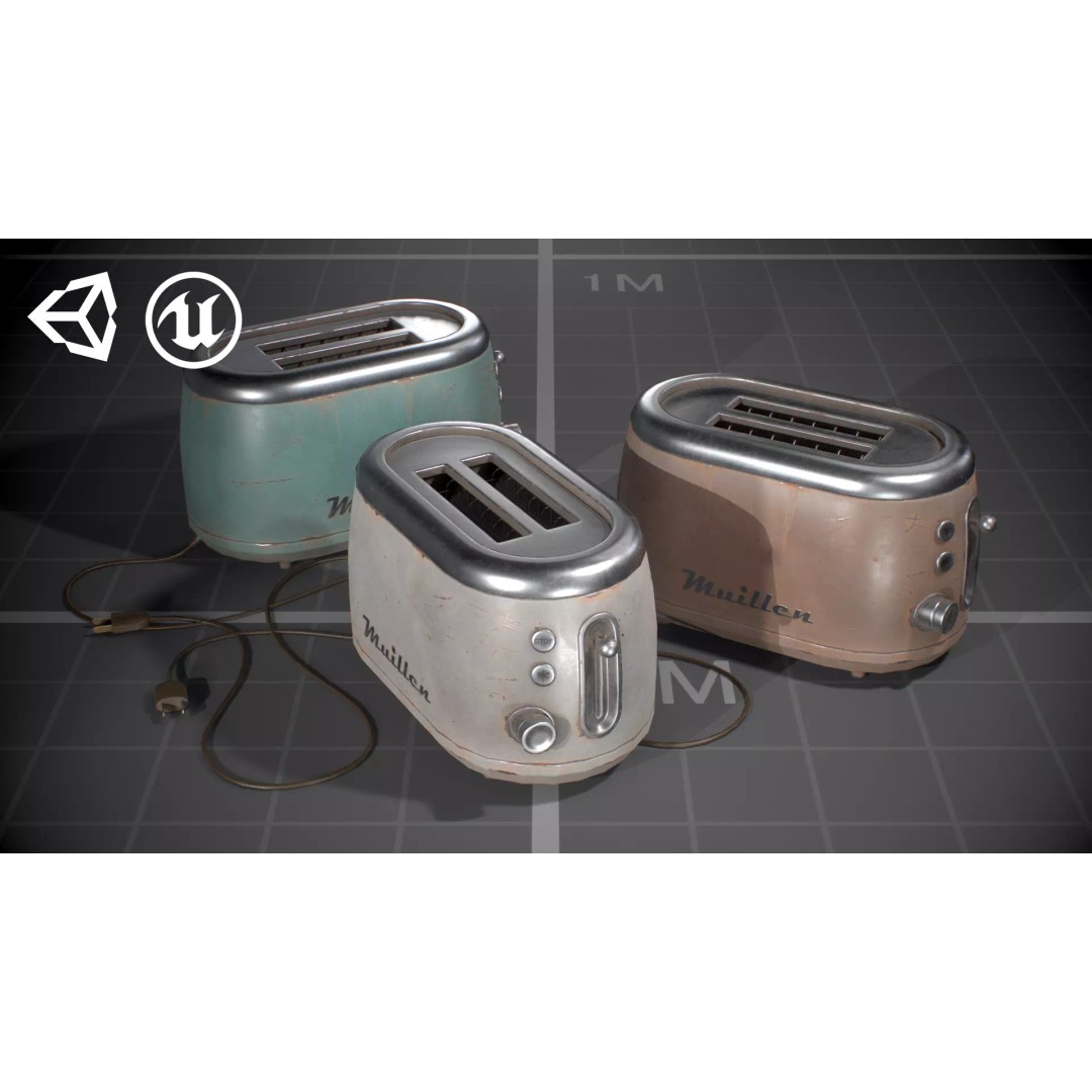 Vintage Toasters 3D Model – Low Poly Game Asset, FBX, PBR Textures - View 2