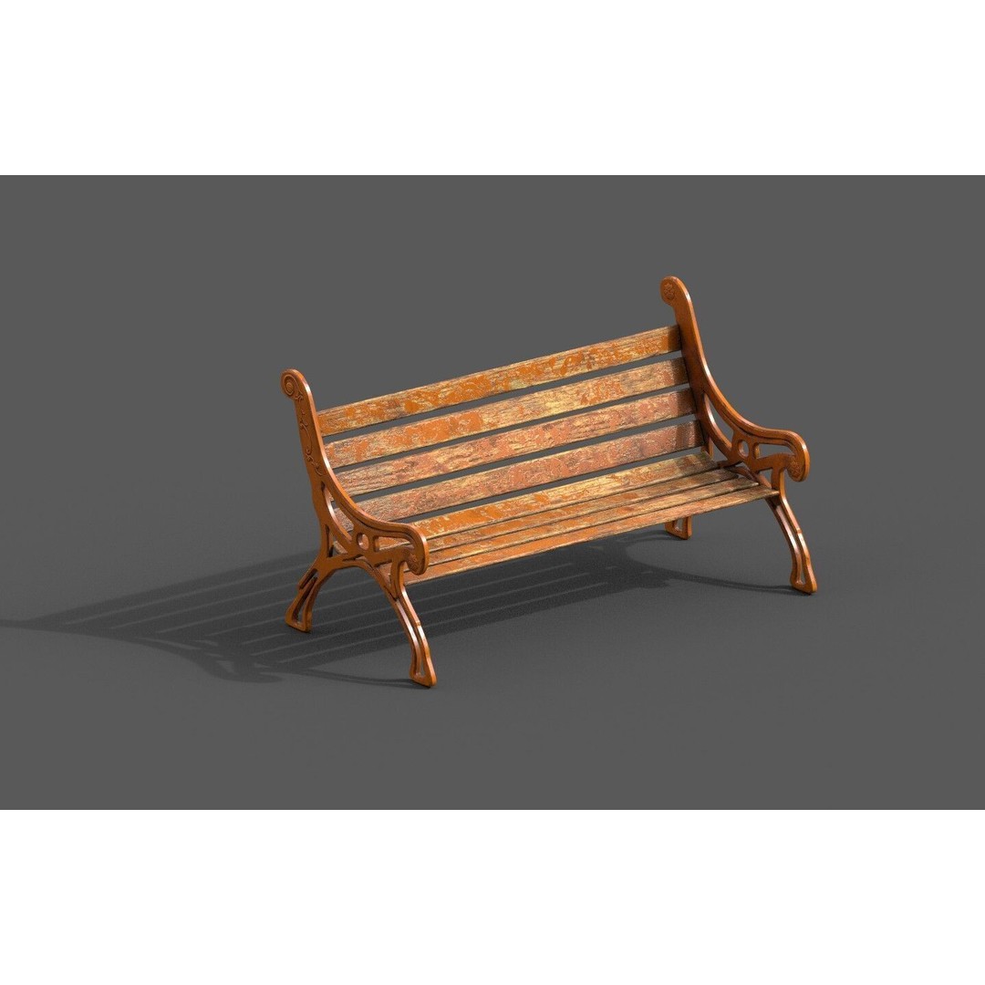 Street Bench 3D Model – Low-Poly Furniture Asset, FBX/OBJ - View 17