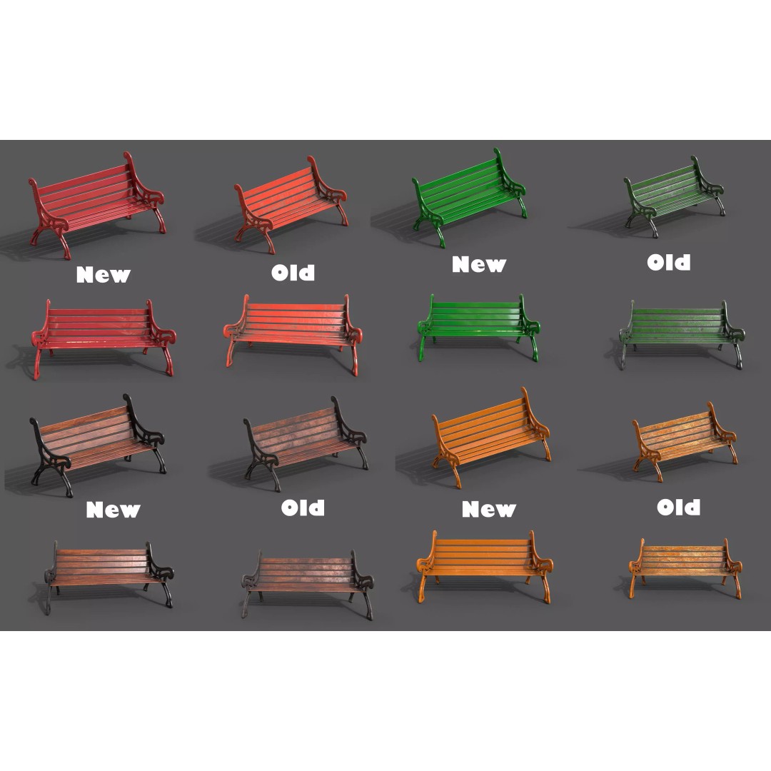 Street Bench 3D Model – Low-Poly Furniture Asset, FBX/OBJ - View 2