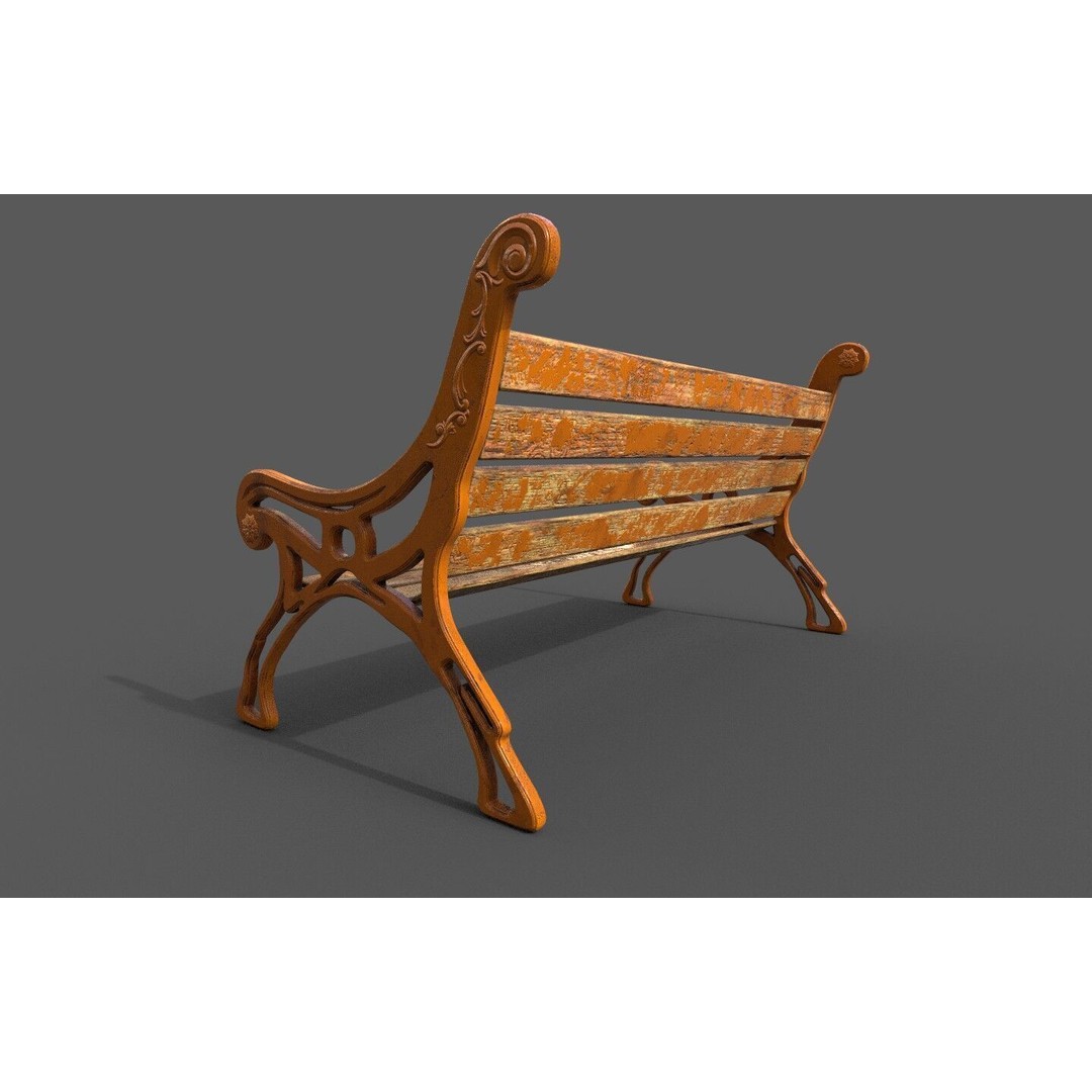 Street Bench 3D Model – Low-Poly Furniture Asset, FBX/OBJ - View 20