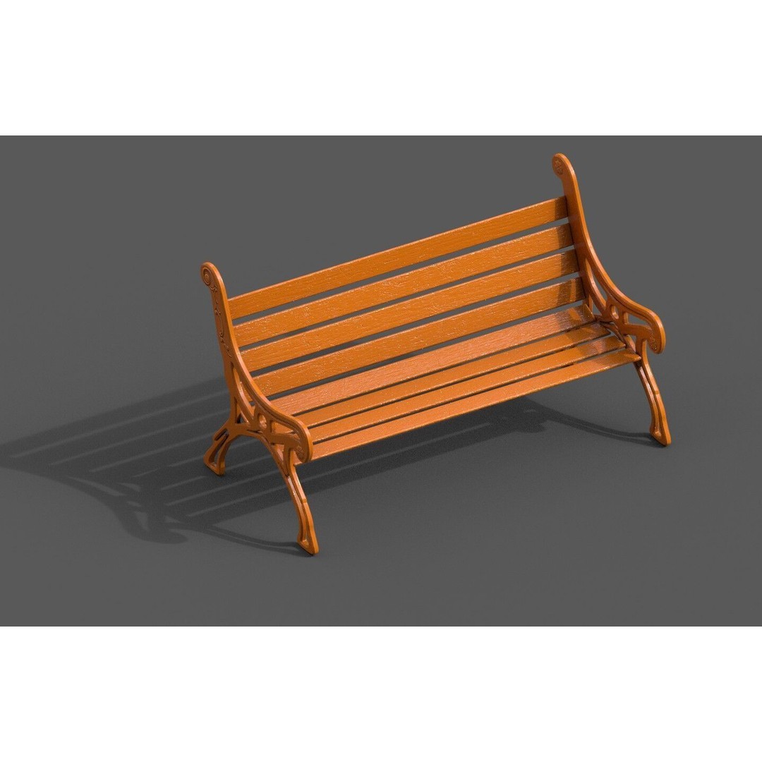 Street Bench 3D Model – Low-Poly Furniture Asset, FBX/OBJ - View 22