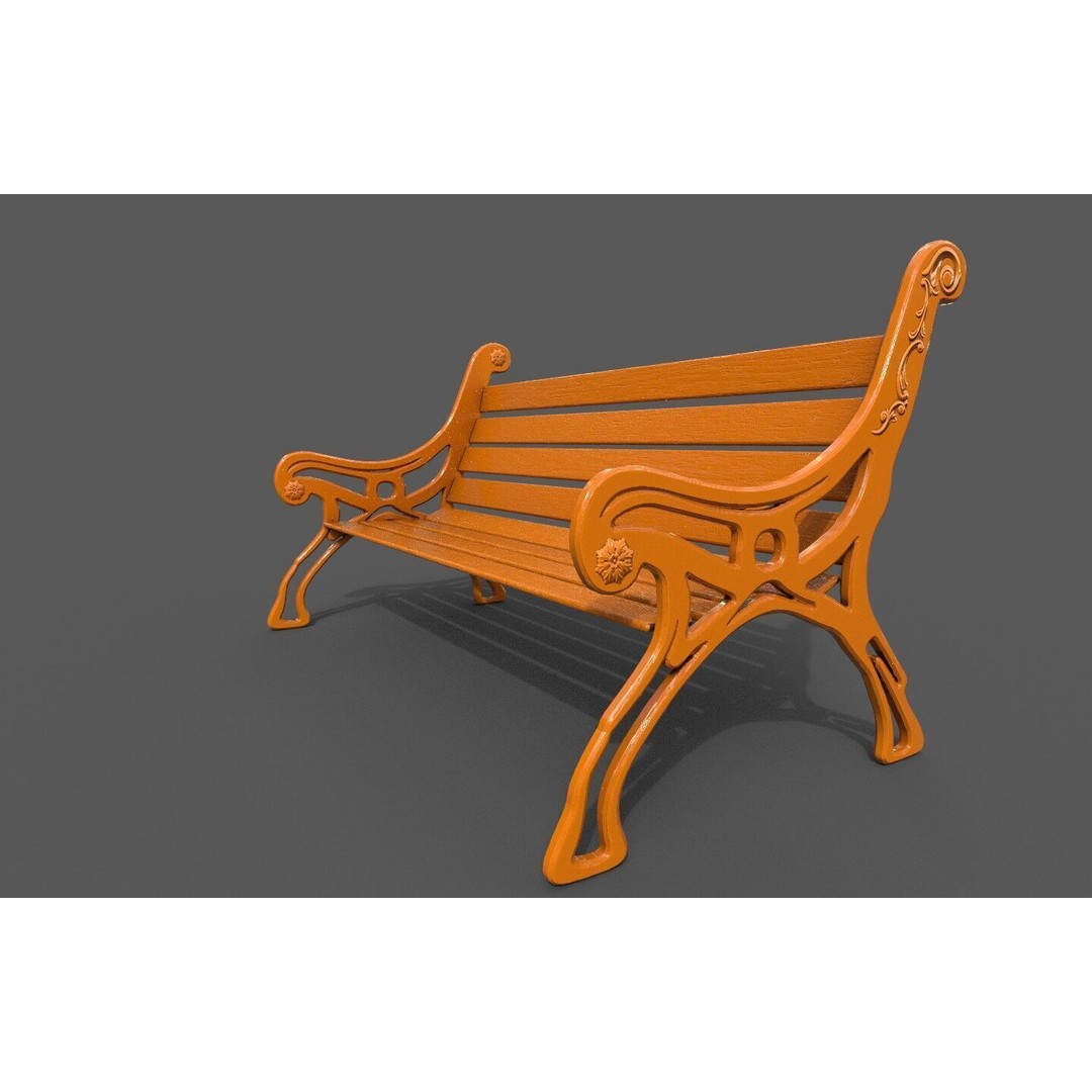 Street Bench 3D Model – Low-Poly Furniture Asset, FBX/OBJ - View 24