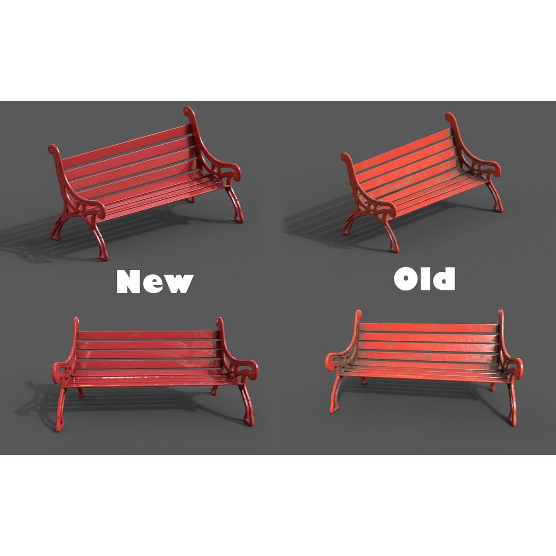 Street Bench 3D Model – Low-Poly Furniture Asset, FBX/OBJ - View 3
