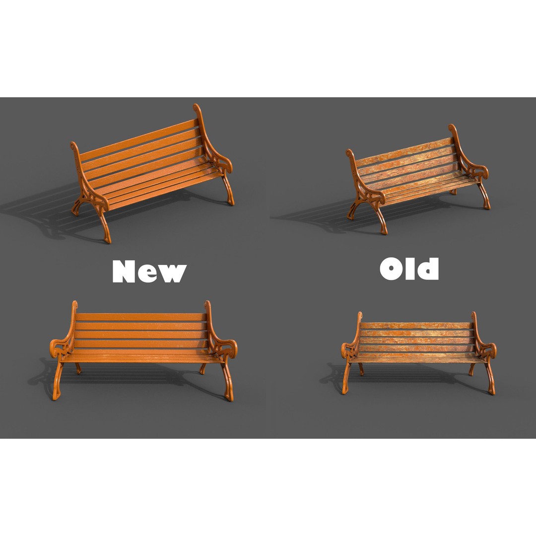Street Bench 3D Model – Low-Poly Furniture Asset, FBX/OBJ - View 4