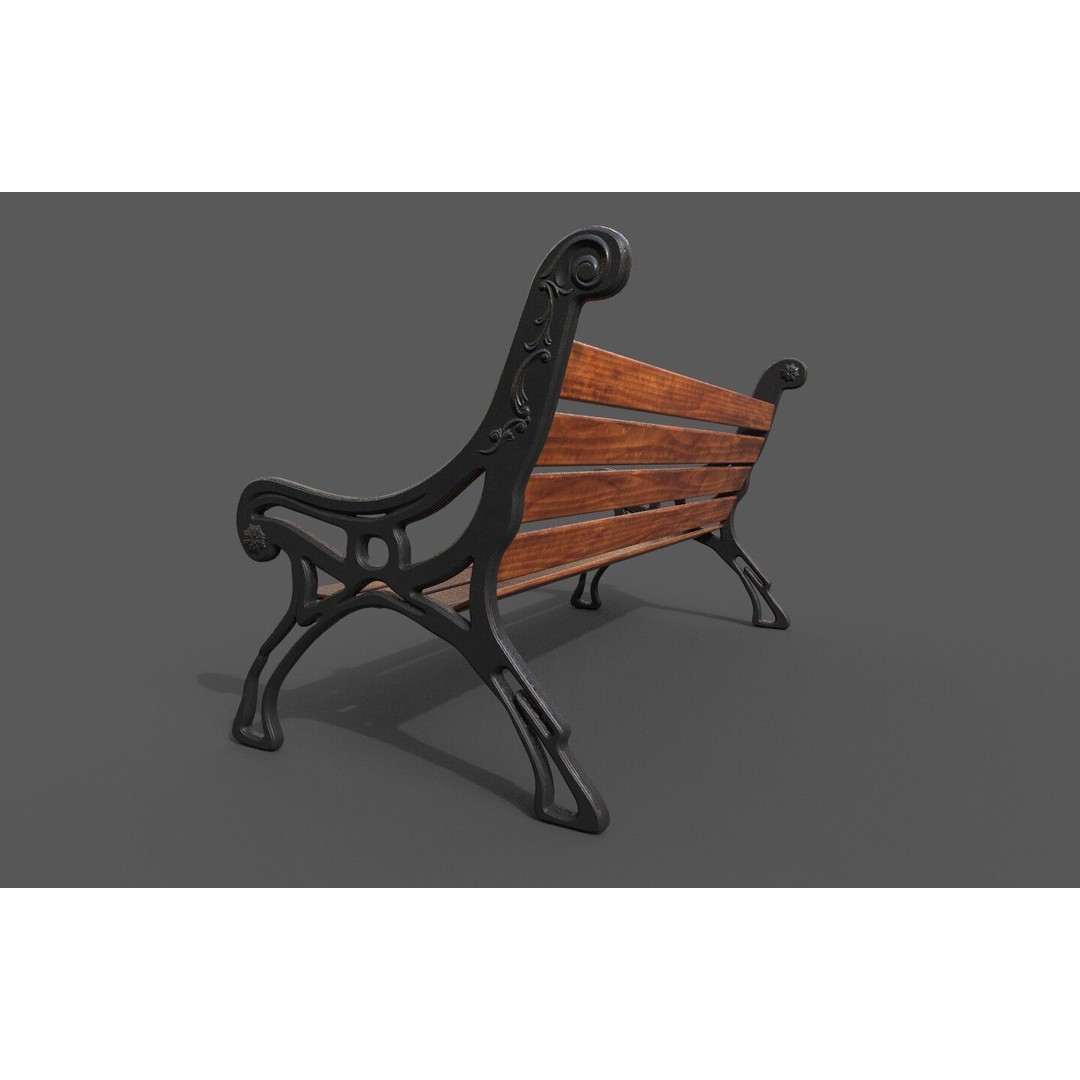 Street Bench 3D Model – Low-Poly Furniture Asset, FBX/OBJ - View 45